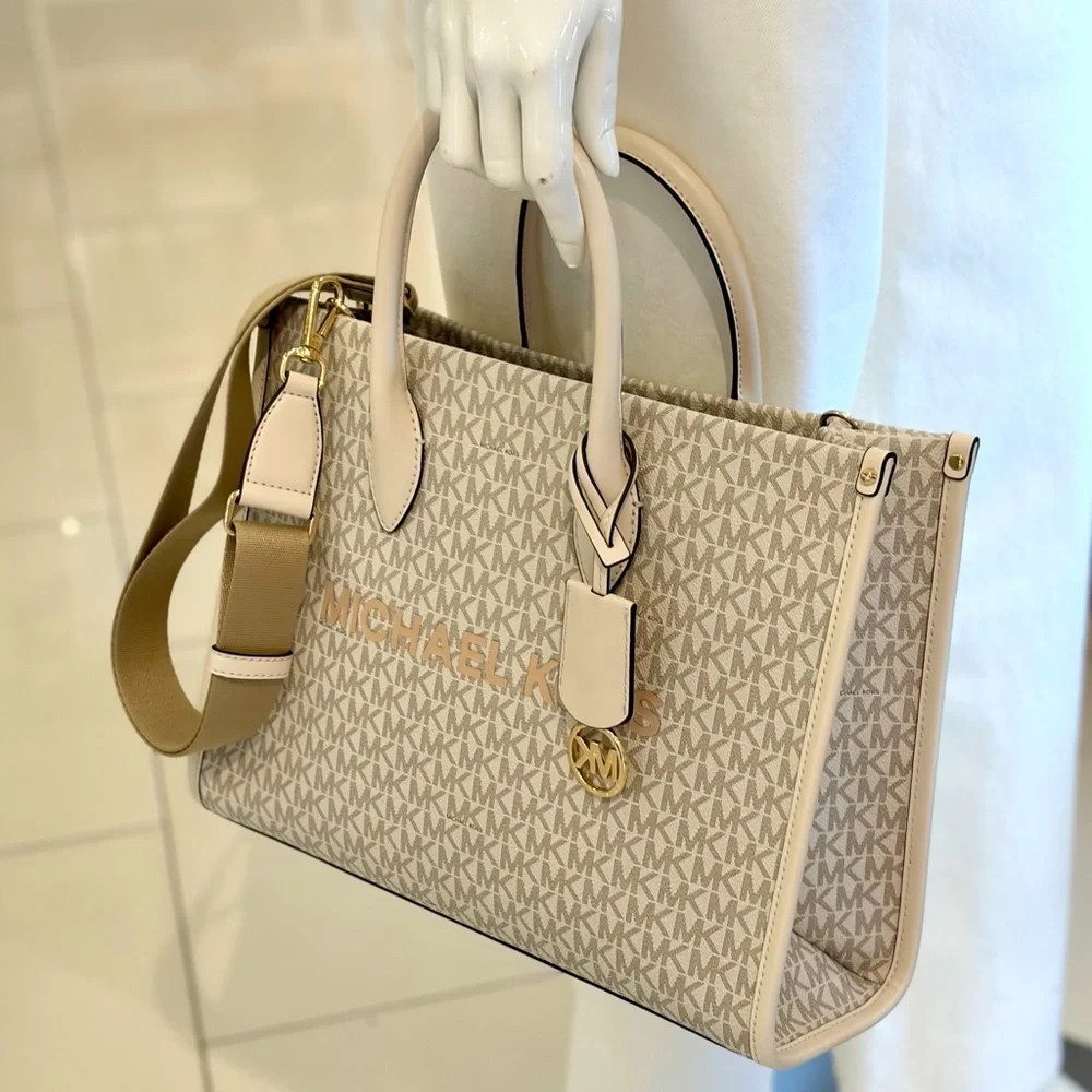 Michael Kors Cream Logo Tote Bag with Gold Accent